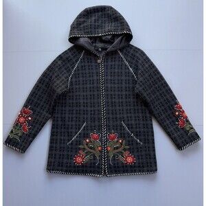 Icelandic Design Women M Wool Art-to-Wear Sweater Jacket Embroidered Cottagecore